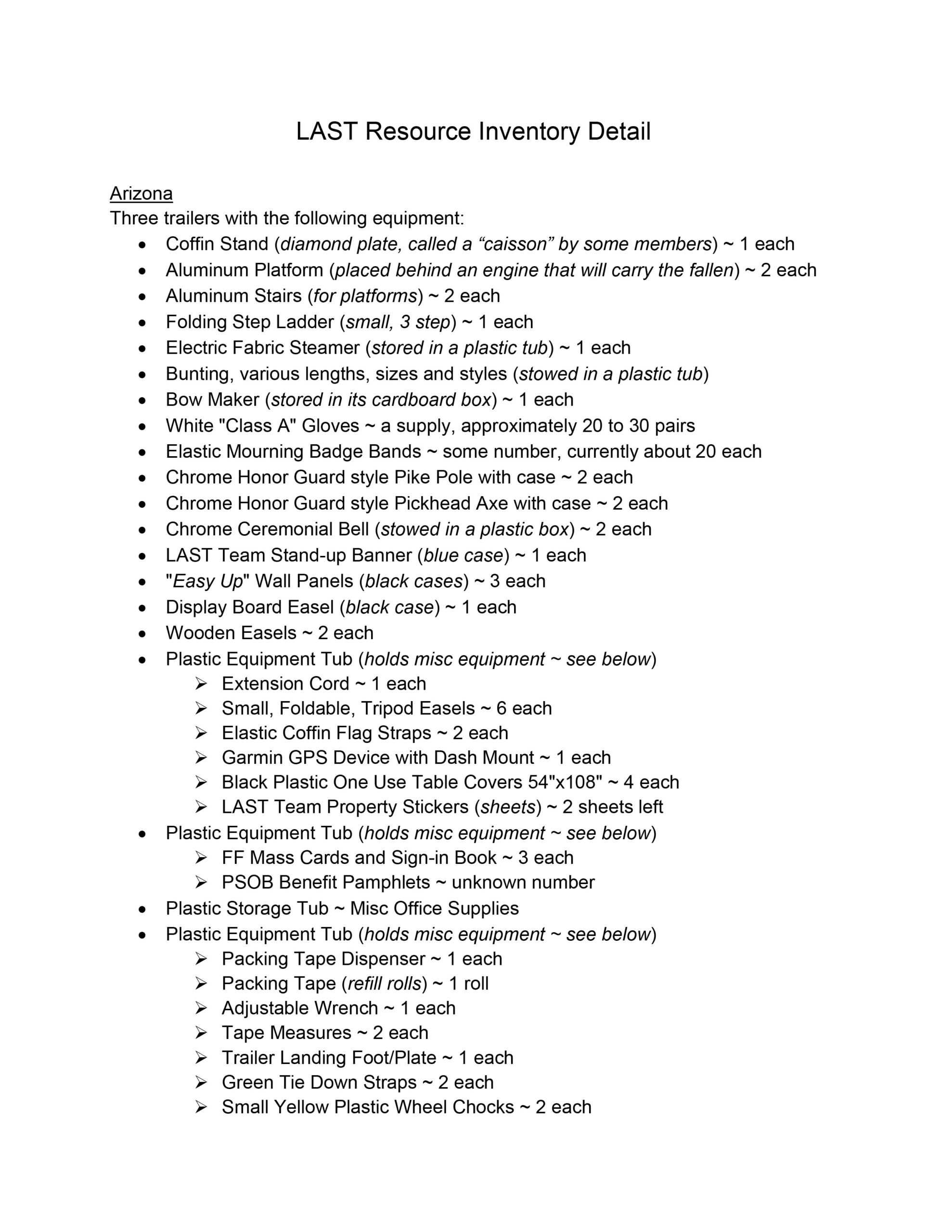 LAST Equipment Inventory